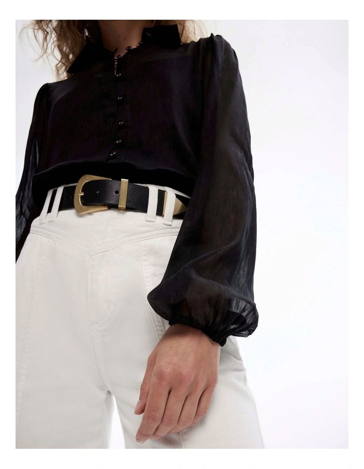 Silk Linen Blouse in Black image 3