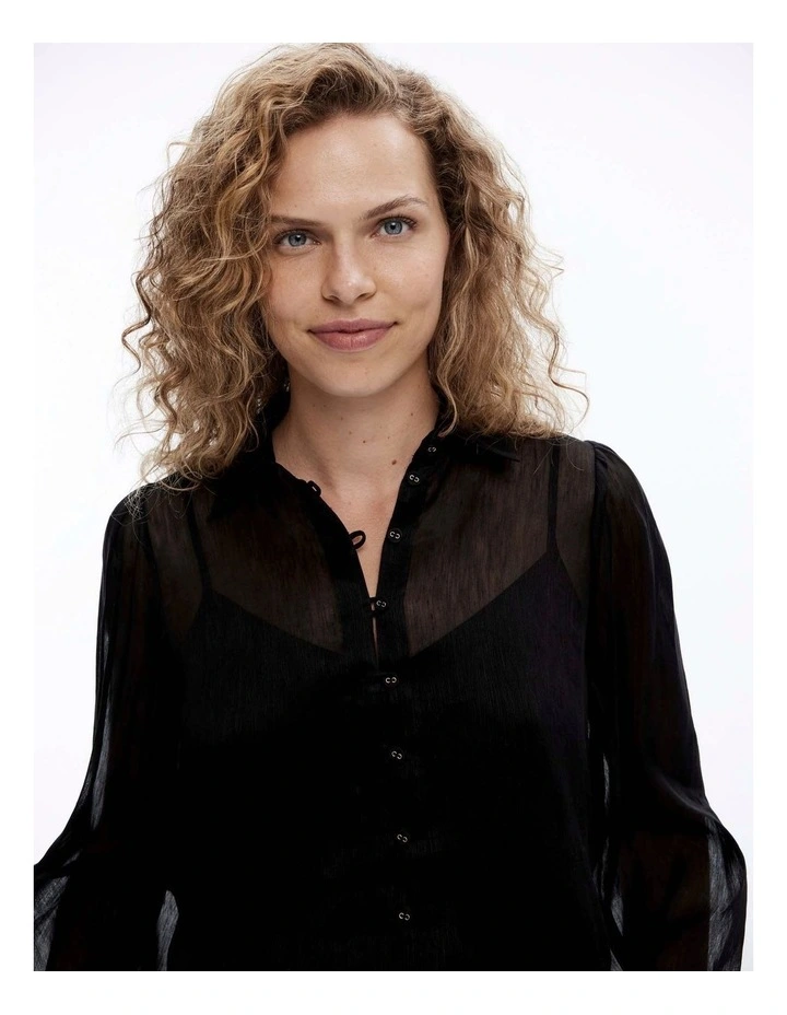 Silk Linen Blouse in Black image 4