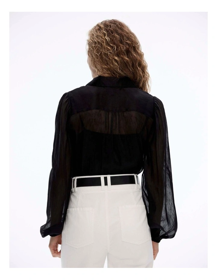 Silk Linen Blouse in Black image 5