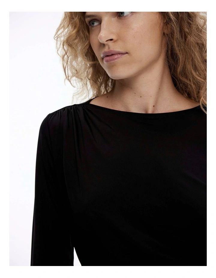 Long Sleeve Drape Top in Black image 2