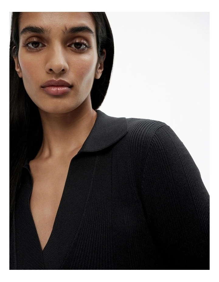 Crepe Henley Knit Dress in Black image 2