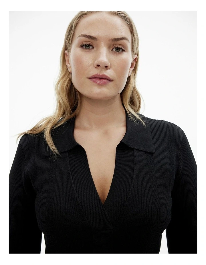 Crepe Henley Knit Dress in Black image 4