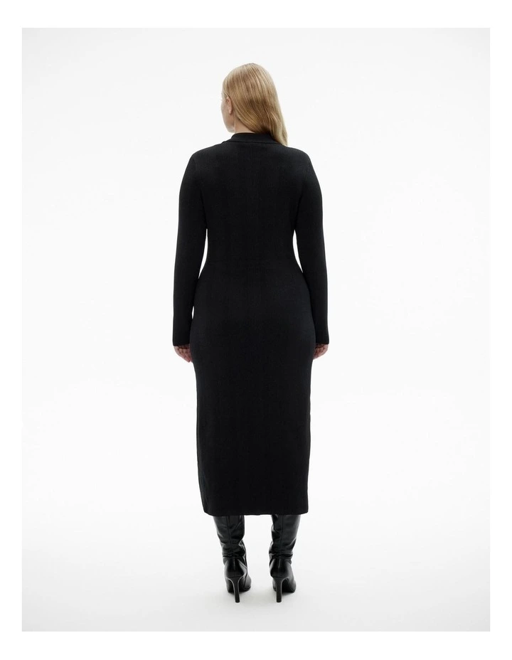 Crepe Henley Knit Dress in Black image 6