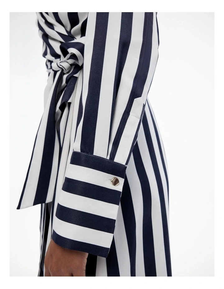 Stripe Wrap Dress in Blue Black image 3