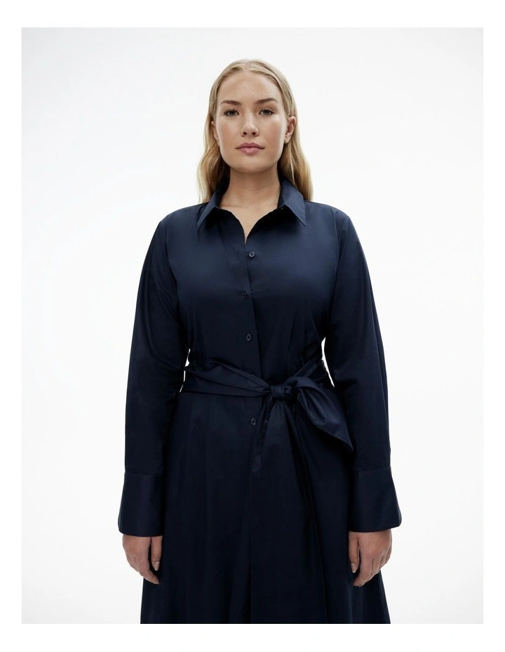 Cotton Sateen Shirt Dress in Blue Night image 2