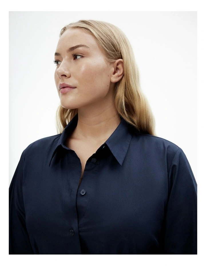 Cotton Sateen Shirt Dress in Blue Night image 3