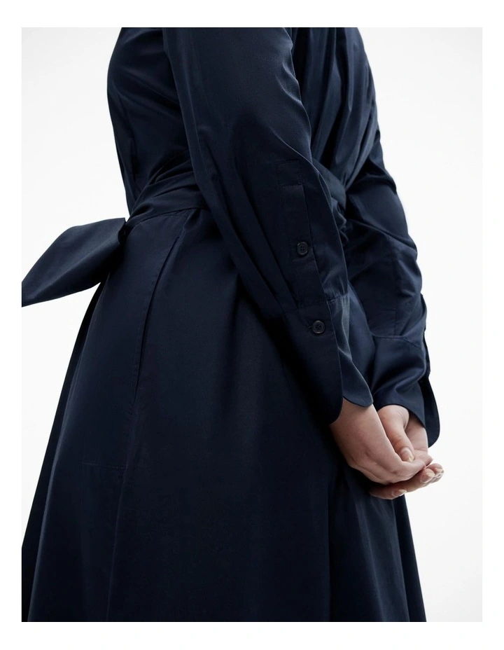 Cotton Sateen Shirt Dress in Blue Night image 4