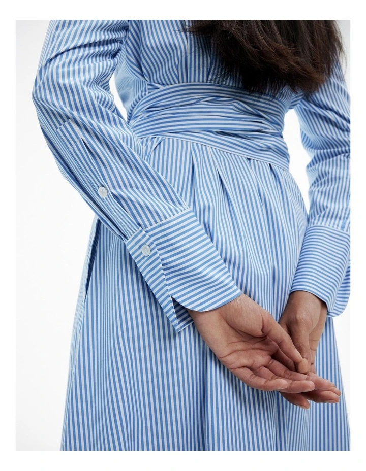 Stripe Sateen Shirt Dress in Blue Daze image 4