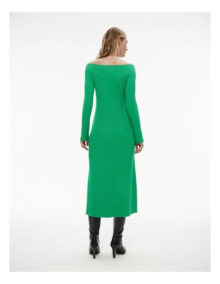 Off Shoulder Knit Dress in Leaf Green image 4