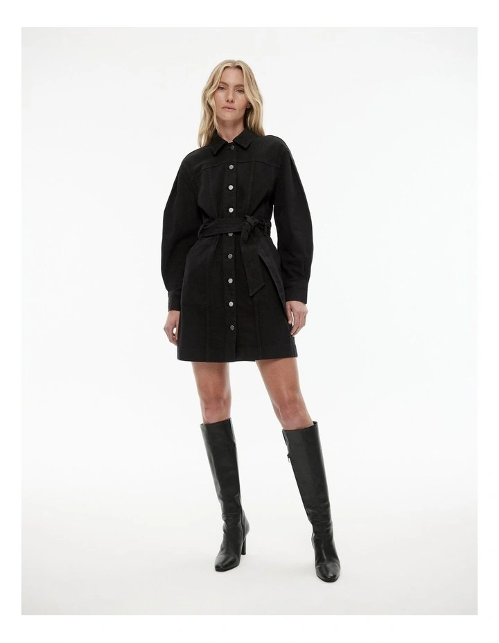 Denim Seam Detail Dress in Black image 2