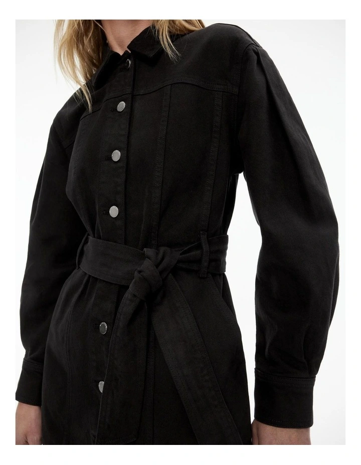 Denim Seam Detail Dress in Black image 3