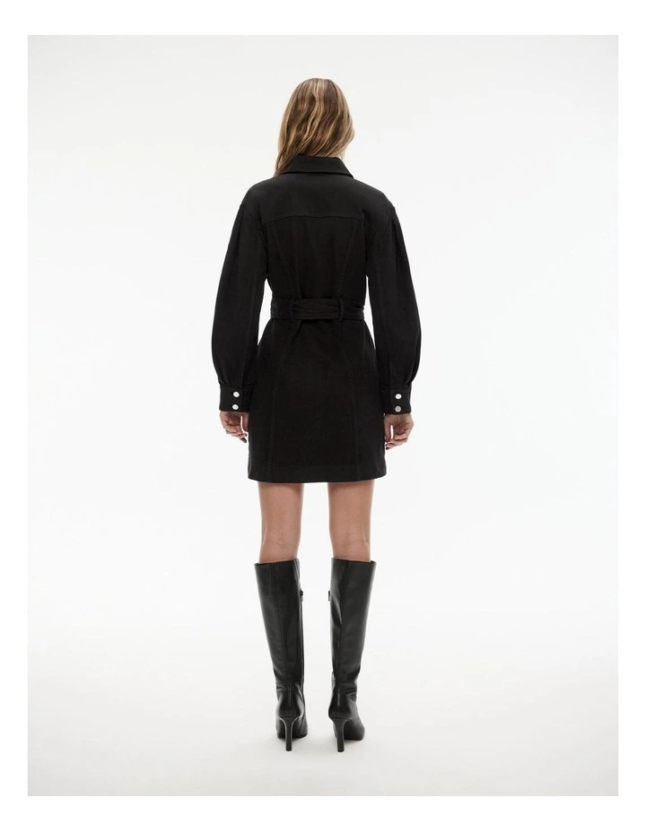 Denim Seam Detail Dress in Black image 4