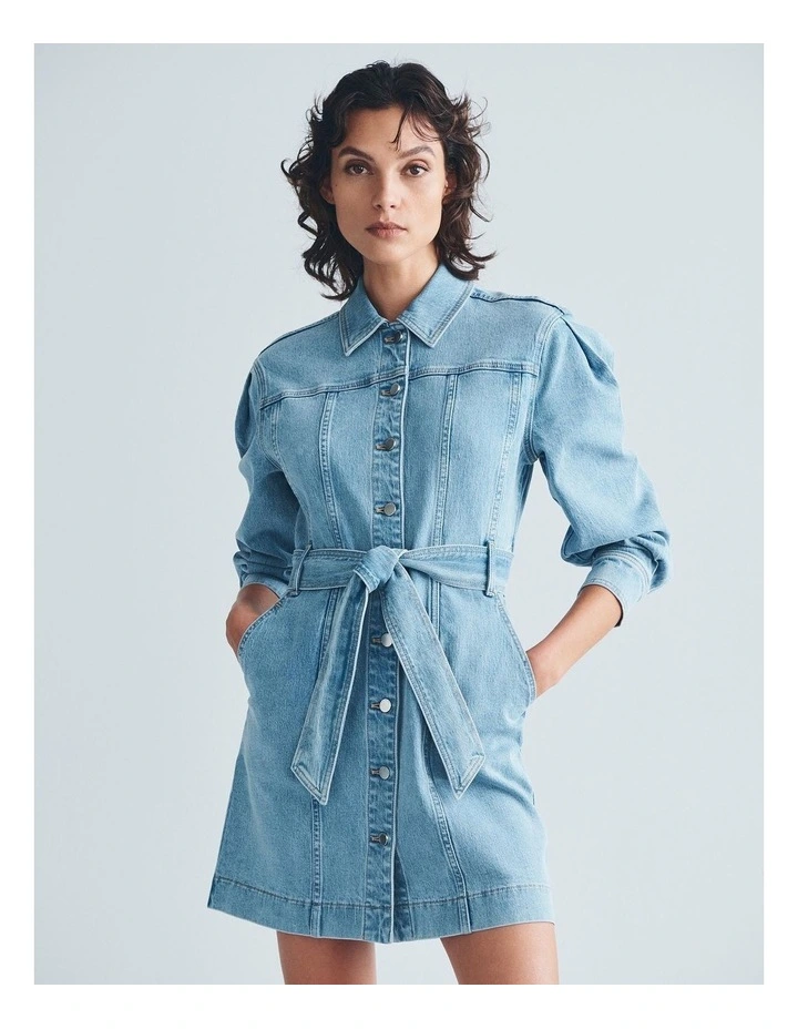 Seam Detail Dress in Vintage Wash Denim image 6