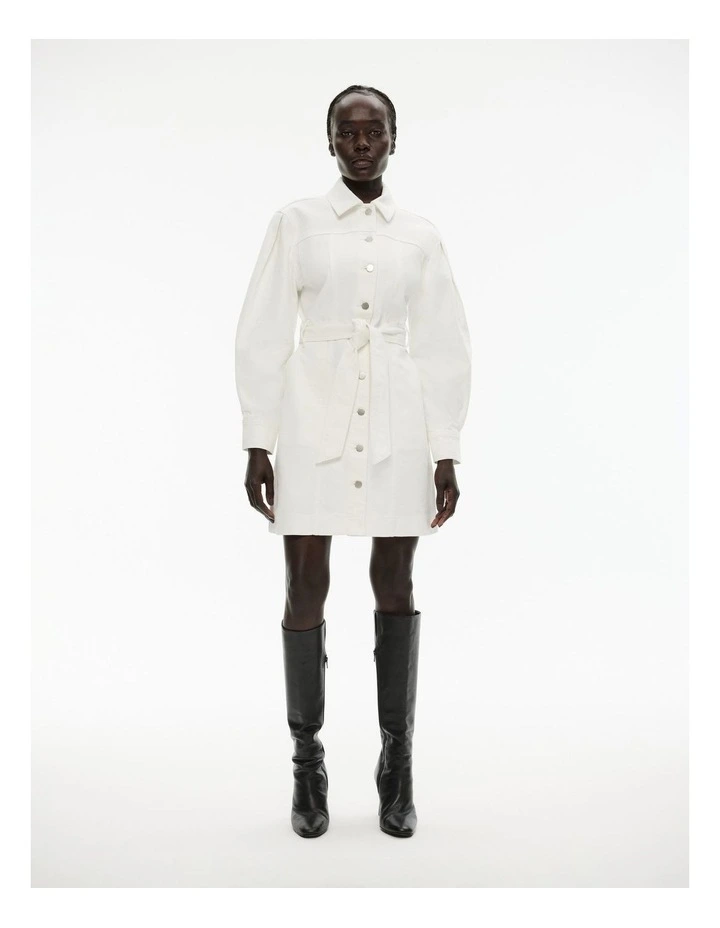 Denim Seam Detail Dress in Parchment image 1