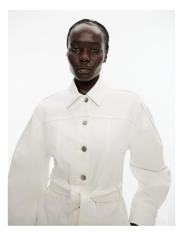 Denim Seam Detail Dress in Parchment image 2