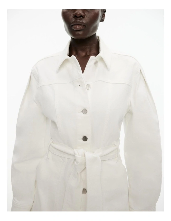 Denim Seam Detail Dress in Parchment image 4