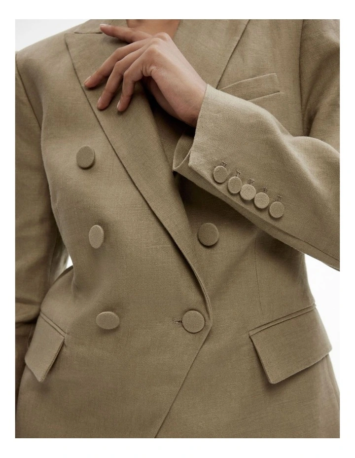 Linen Double-breasted Blazer in Washed Green image 2