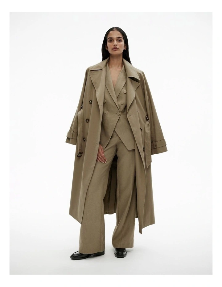 Linen Double-breasted Blazer in Washed Green image 3