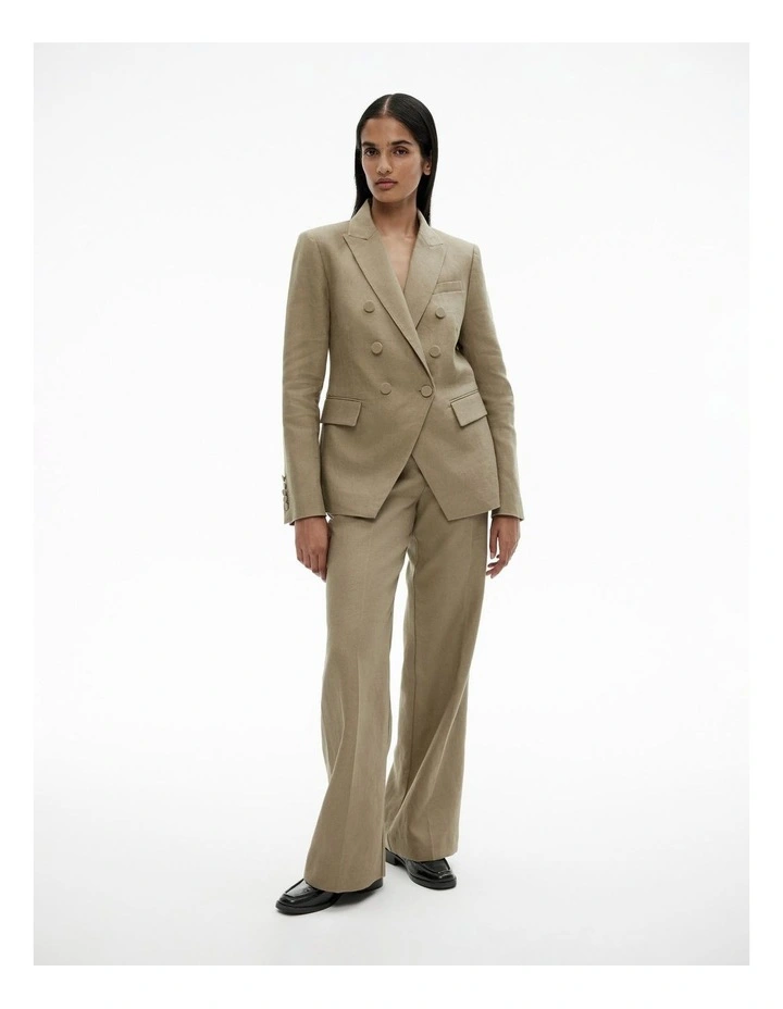 Linen Double-breasted Blazer in Washed Green image 4