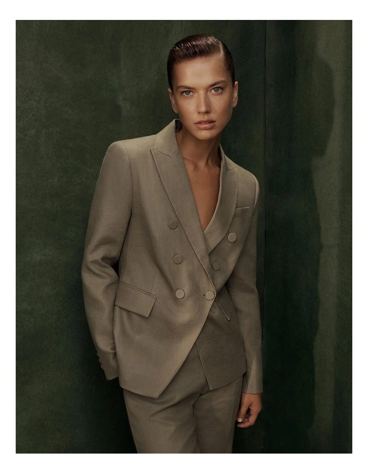 Linen Double-breasted Blazer in Washed Green image 6