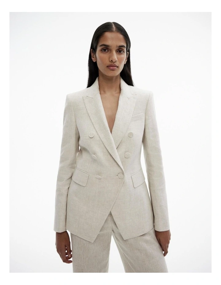 Yarn Dye Linen Double-breasted Blazer in Flax image 1