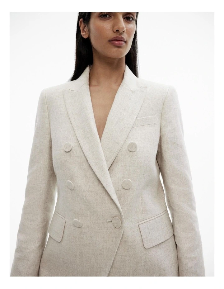 Yarn Dye Linen Double-breasted Blazer in Flax image 2