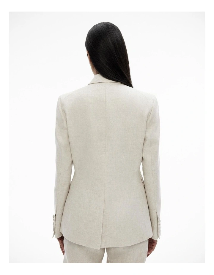 Yarn Dye Linen Double-breasted Blazer in Flax image 5