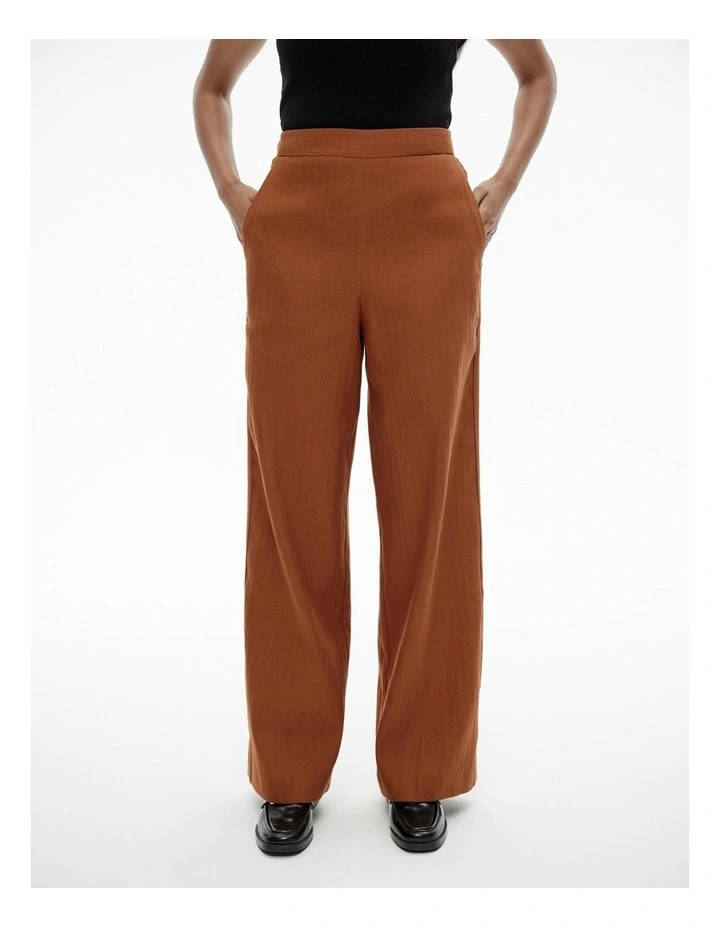 Cotton Linen Pull On Pant in Faded Terracotta image 1