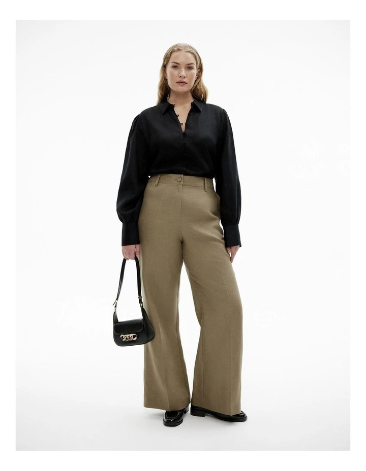 French Linen Volume Sleeve Shirt in Black image 3