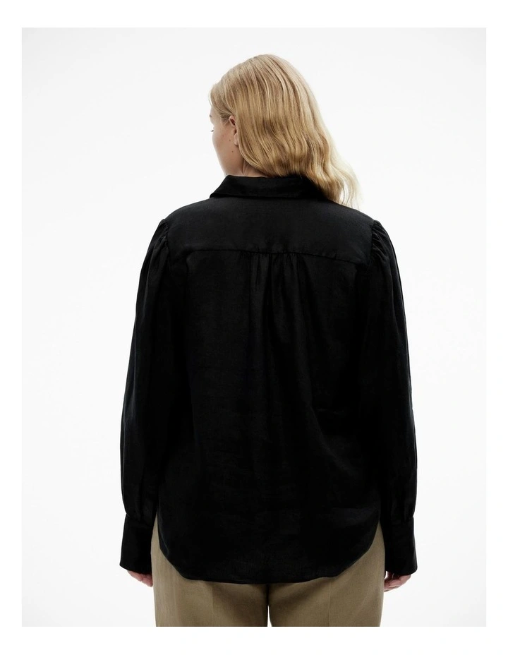 French Linen Volume Sleeve Shirt in Black image 4
