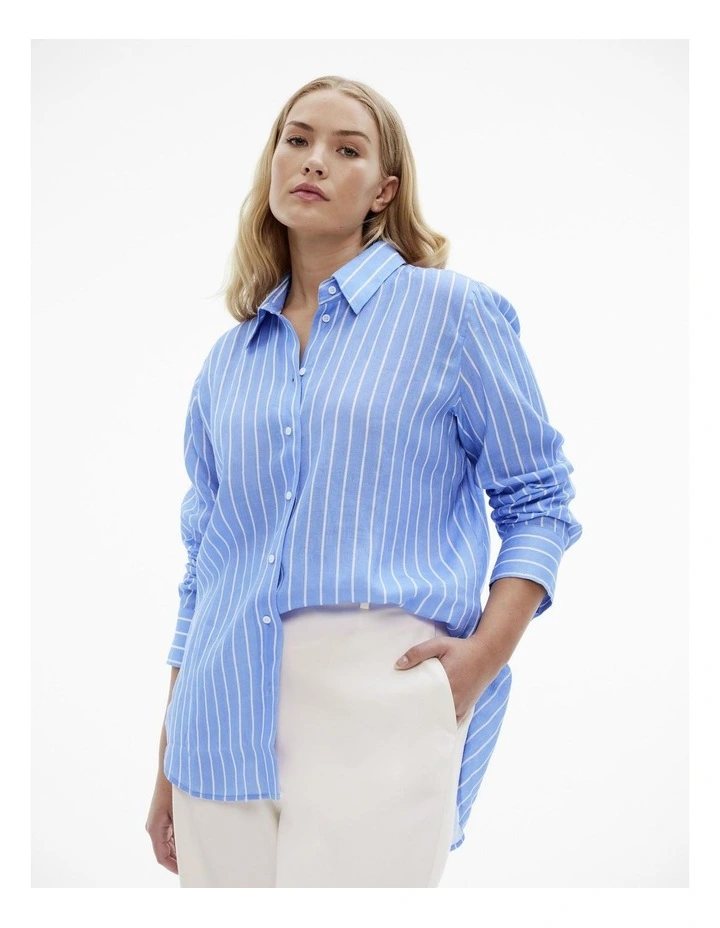 French Linen Stripe Shirt in Vivid Blue image 1