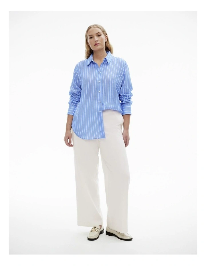 French Linen Stripe Shirt in Vivid Blue image 2