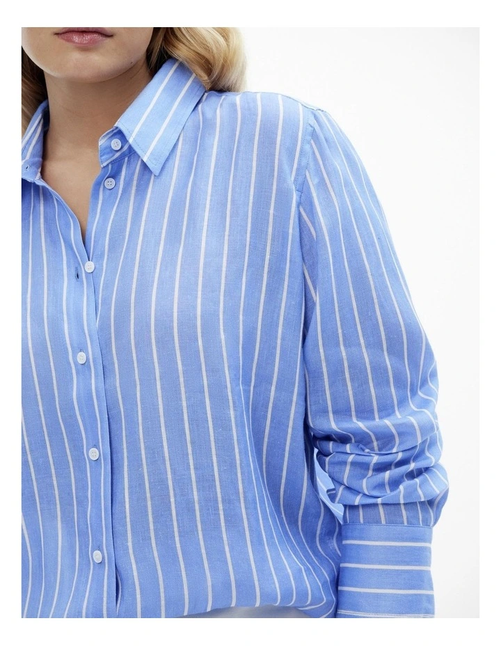 French Linen Stripe Shirt in Vivid Blue image 3
