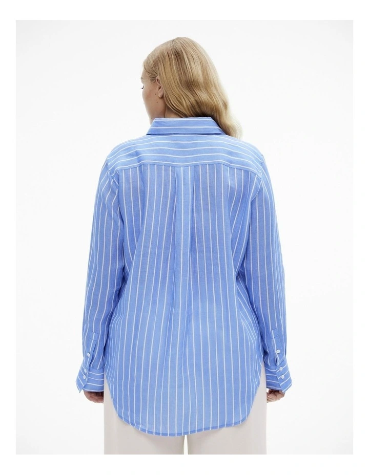 French Linen Stripe Shirt in Vivid Blue image 4