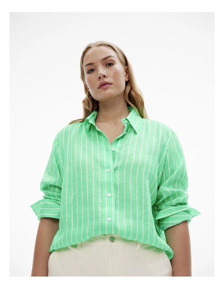 French Linen Stripe Shirt in Kiwi Green image 1
