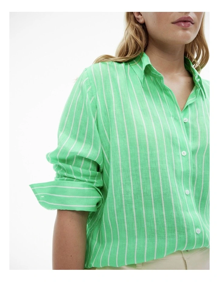 French Linen Stripe Shirt in Kiwi Green image 2
