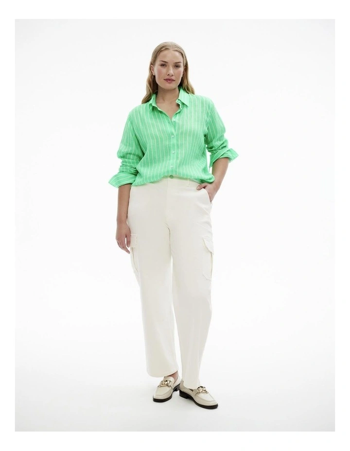 French Linen Stripe Shirt in Kiwi Green image 3