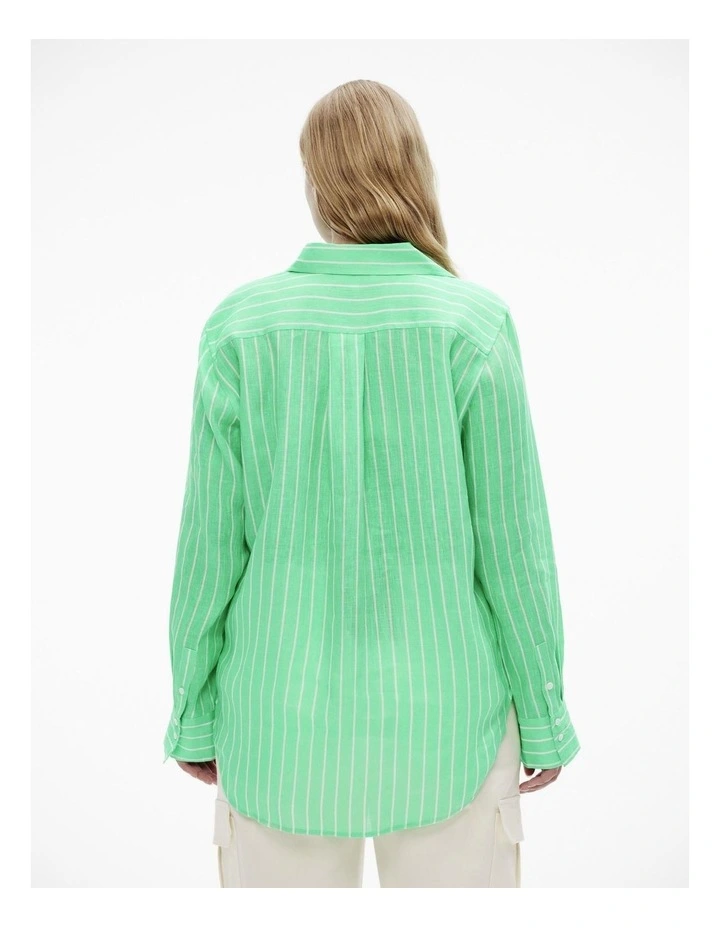 French Linen Stripe Shirt in Kiwi Green image 4