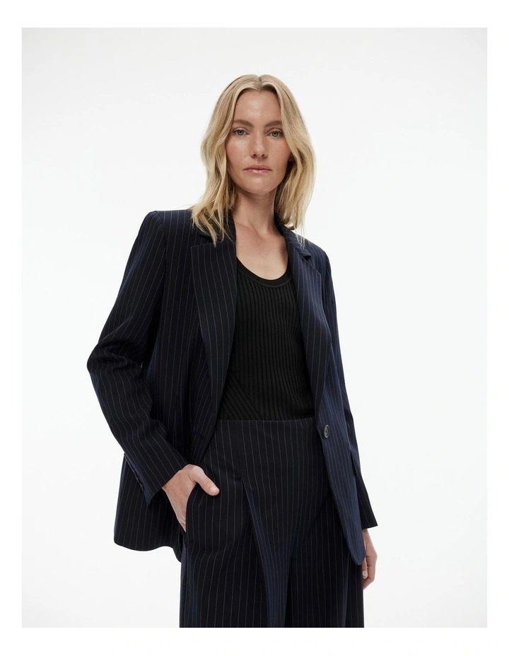 Boxy Pinstripe Single-breasted Blazer in Petrol Blue image 1