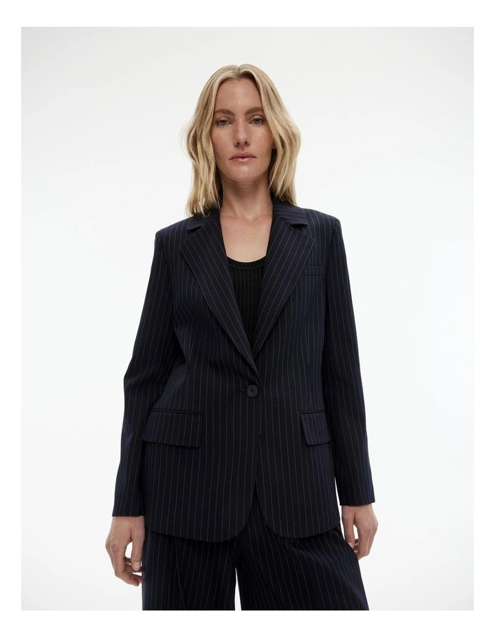Boxy Pinstripe Single-breasted Blazer in Petrol Blue image 2