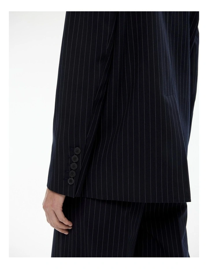 Boxy Pinstripe Single-breasted Blazer in Petrol Blue image 3
