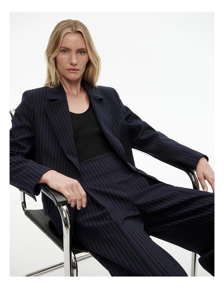 Boxy Pinstripe Single-breasted Blazer in Petrol Blue image 4