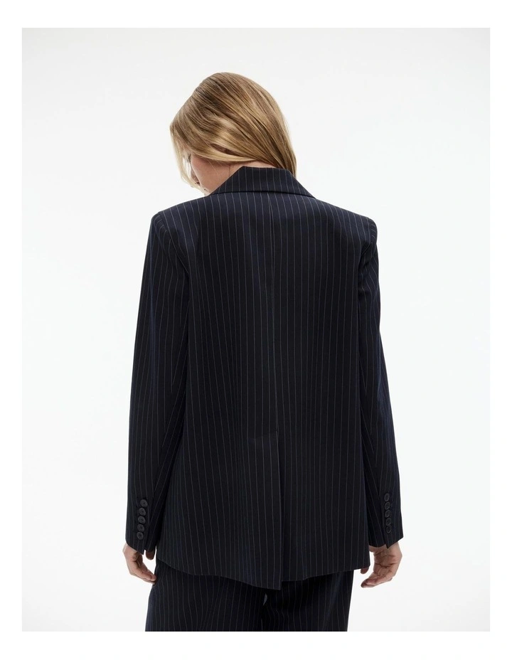 Boxy Pinstripe Single-breasted Blazer in Petrol Blue image 5