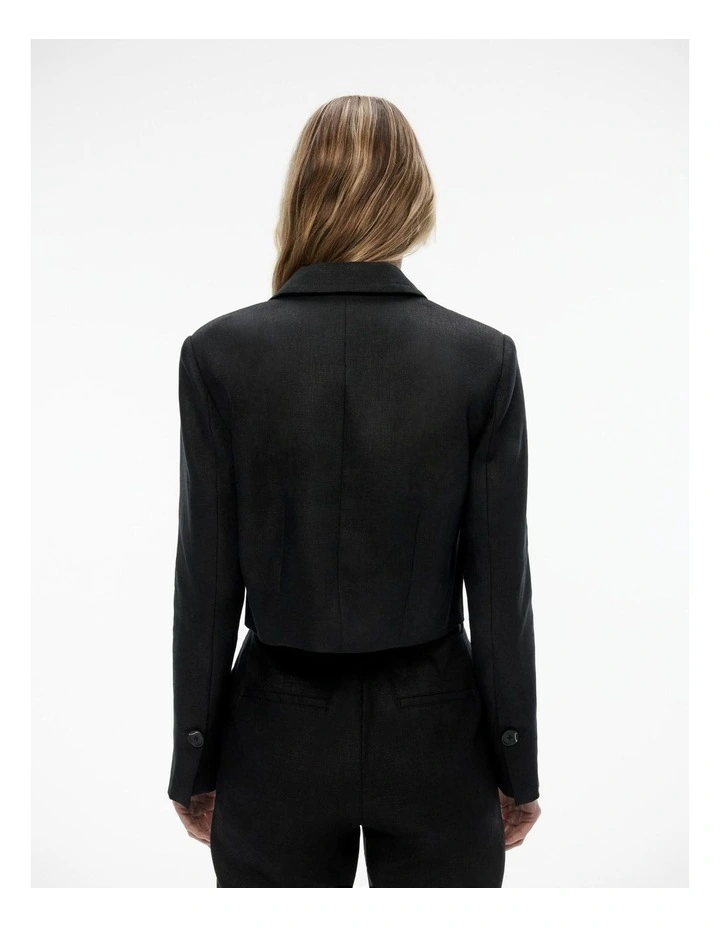 Linen Single-breasted Cropped Blazer in Black image 5