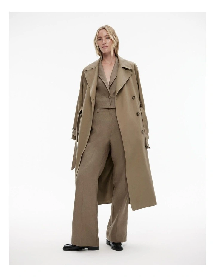 Linen Single-breasted Cropped Blazer in Washed Green image 2