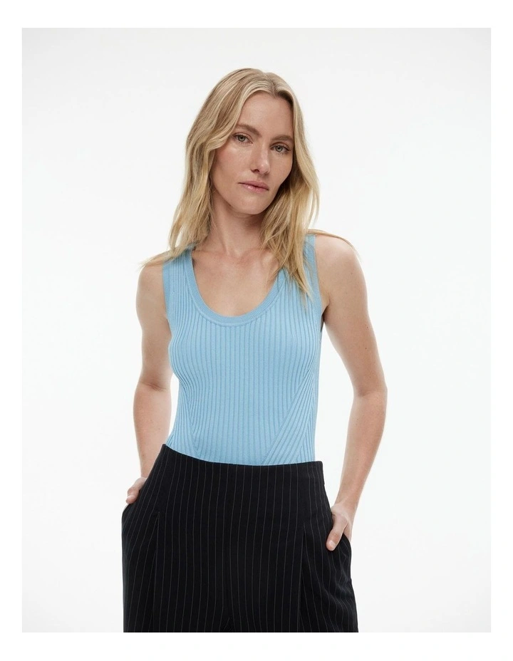 Scoop Neck Knit Tank in Soft Blue image 3