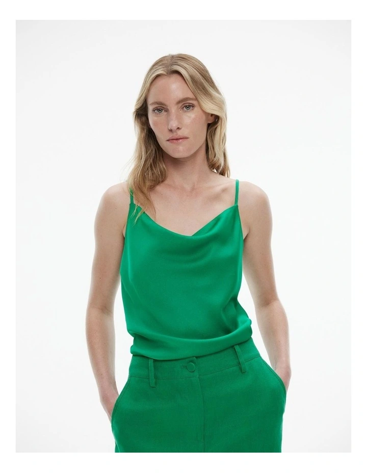 Satin Drape Camisole in Viridian Green image 1