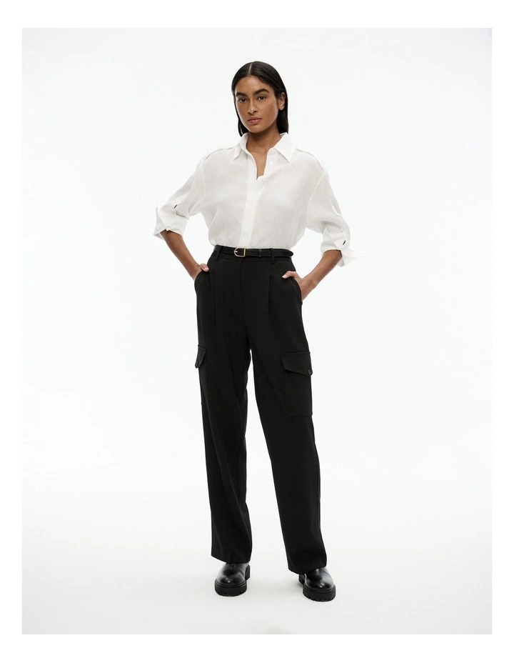 French Linen Cropped Shirt in Chalk image 2