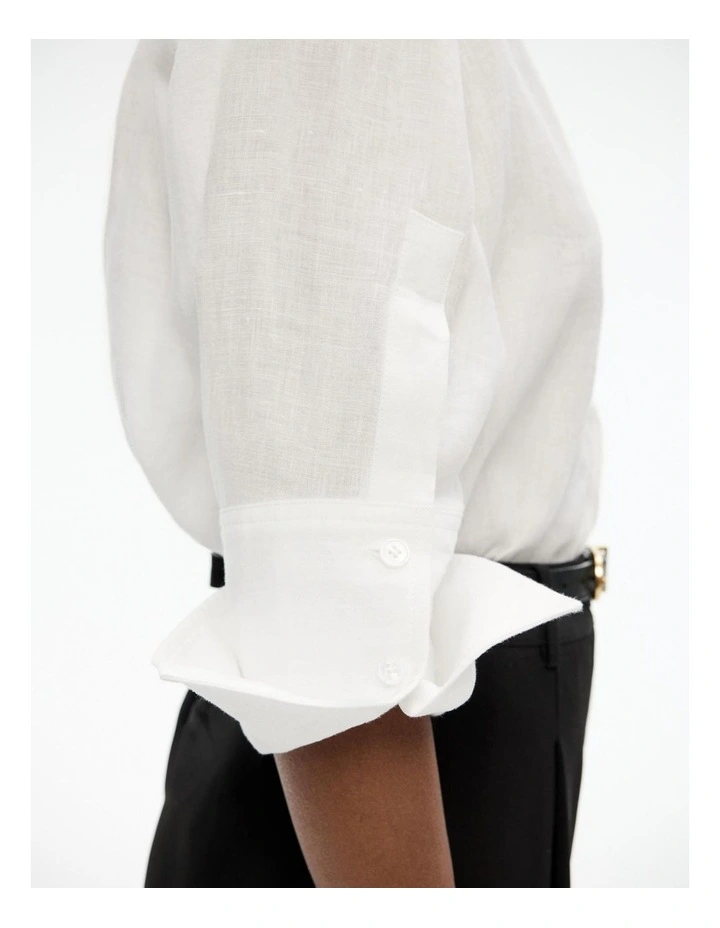 French Linen Cropped Shirt in Chalk image 3