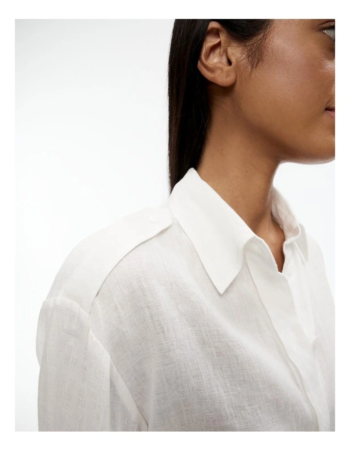 French Linen Cropped Shirt in Chalk image 4